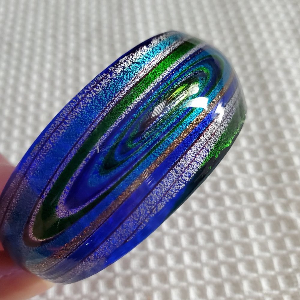 Venetian Art Glass Cuff Bracelet Cobalt Blue Metallic Galaxy Swirl